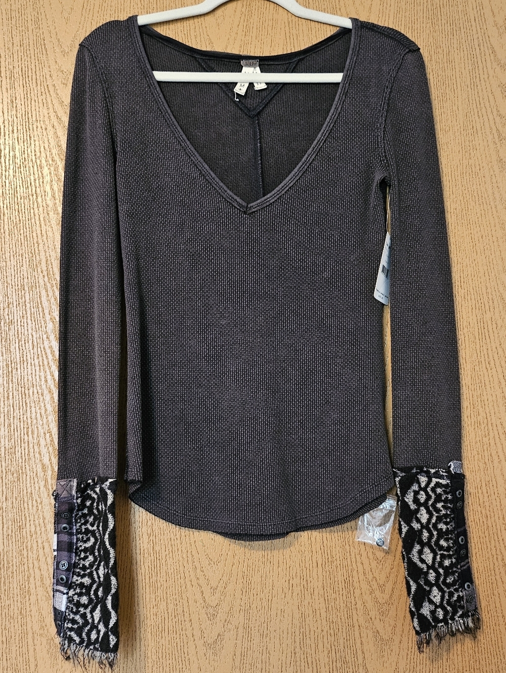 Free People Henley Thermal Black Medium